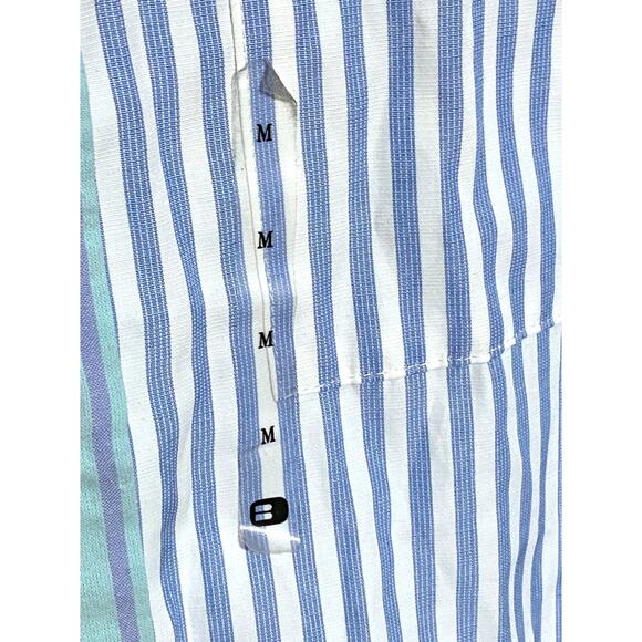 BKE Boyfriend Button Shirt Colorblock Coastal Blue Green Striped Womens M Tag - Picture 3 of 12